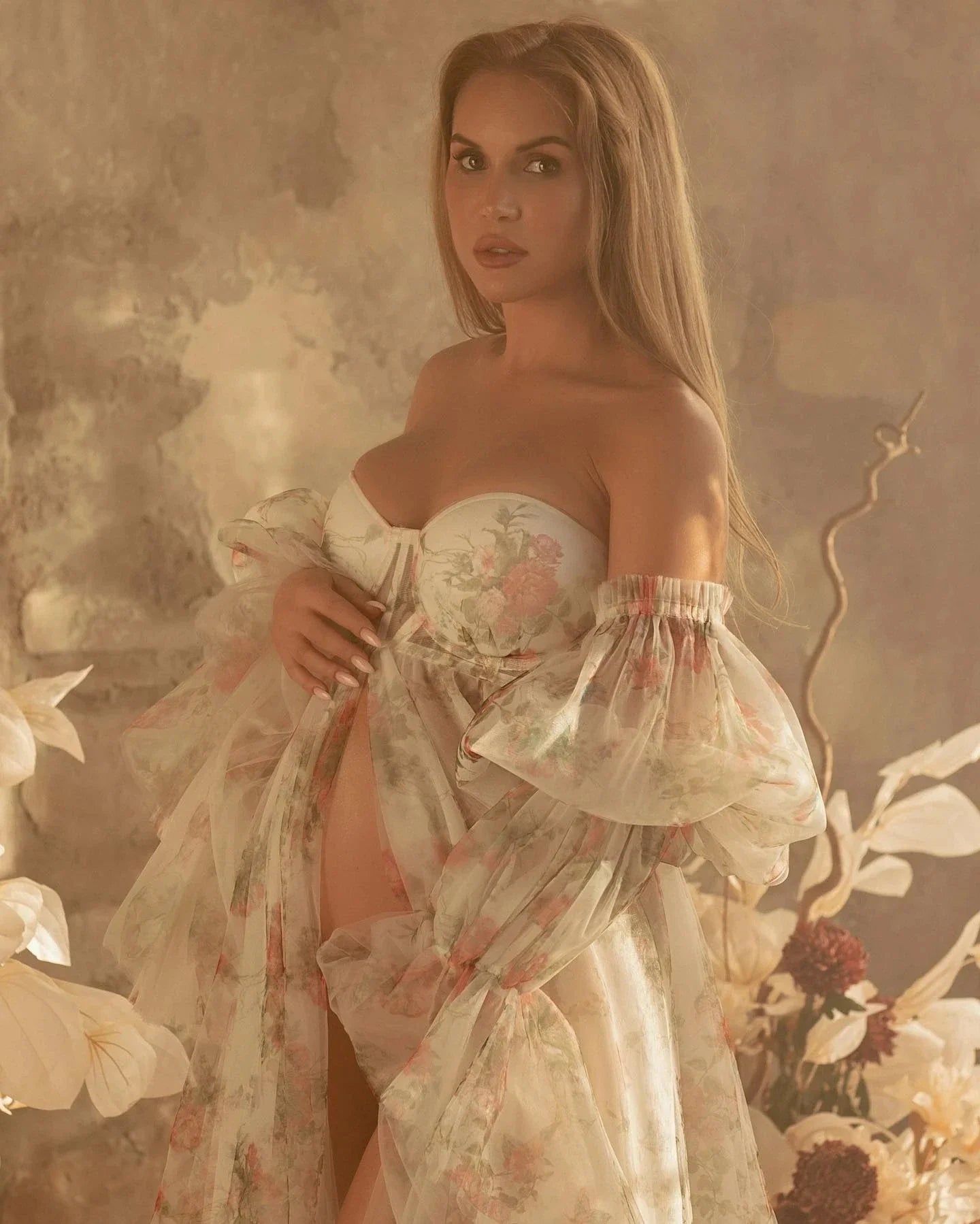 nvxiot Elegant Print Flowers Maternity Dress for Photoshoot Pregnant Photography Dresses Maternity Robe Chiffon Floral Babyshower Gowns