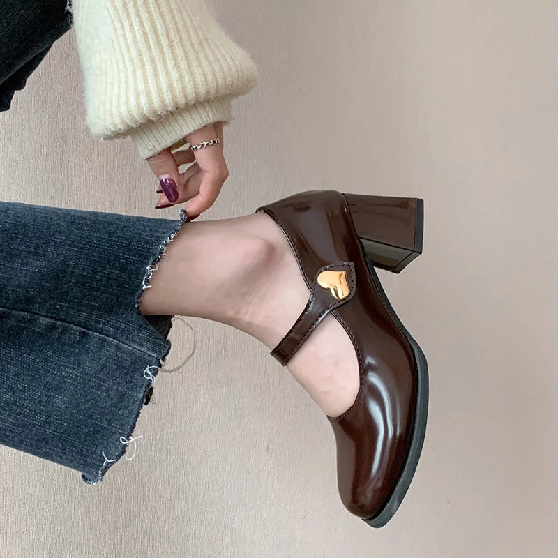 MQTIME - Mary Jane Shoes Women Retro Pumps 2024 New Spring Female Fashion Buckle Party Heels Women's Square High Heel Shoes