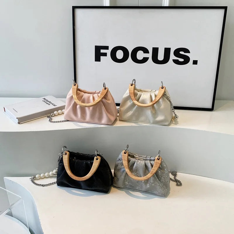 nvxiot - Classic Solid Cloud Bags 2024 New Fashion Pu Small Handbags Pearl Chain Underarm Shoulder Bag For Women Daily Trendy Handbag