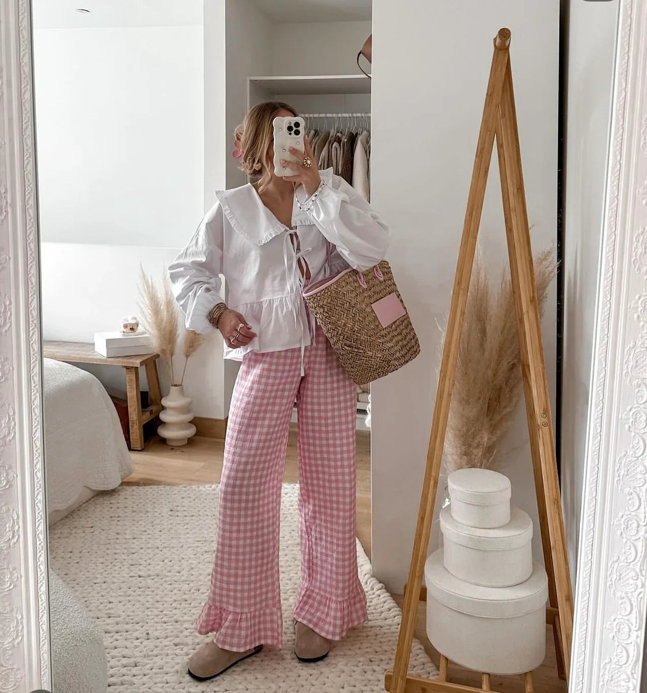 MQTIME - Pants For Women Spring Chic Casual Plaid Printing Elastic Waist Pants Woman Sweet Folds Loose Trousers Streetwear