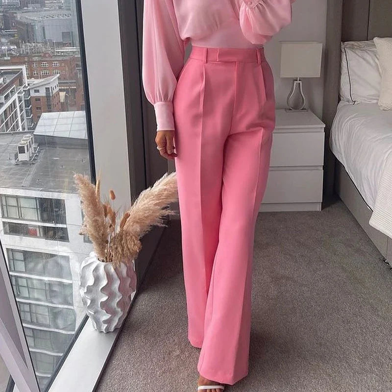 nvxiot High Waisted Casual White Trousers Women Brown Stright Pants Office Lady Korean Style Women Pantalones De Mujer