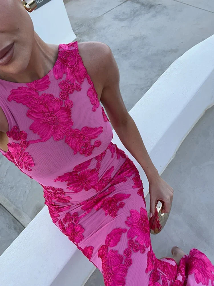 nvxiot - Embroidery Flower Backless Long Dresses Sexy Sling Slim Fit Robes Female Summer Long Ruffles Sleeve Short Dress Party Streetwear