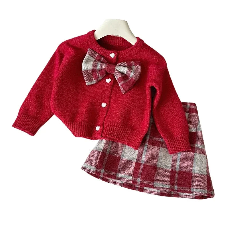 MQTIME - Girls Suits Autumn Winter Sweaters Cardigans+Skirt Fashion Baby Girl Clothes Sets Fall Princess Children Casual Clothing 2-7Yrs