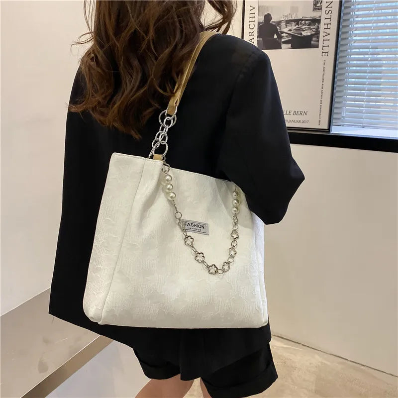 MQTIME - Summer European Fashion Black White Blue Print Lady Handbag Luxury Design Women's Underarm Bag Large Capacity Tote Bag