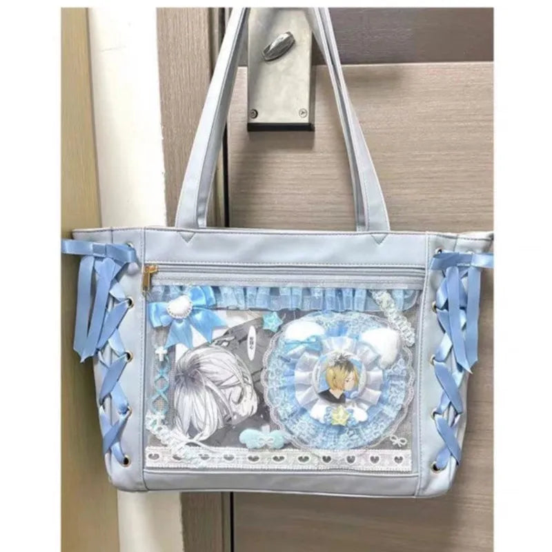MQTIME - Sweet Lolita Pink Ita Bag Women Japanese Transparent Large Capacity Tote Bag Ladies Harajuku Kawaii Handbag Aesthetic