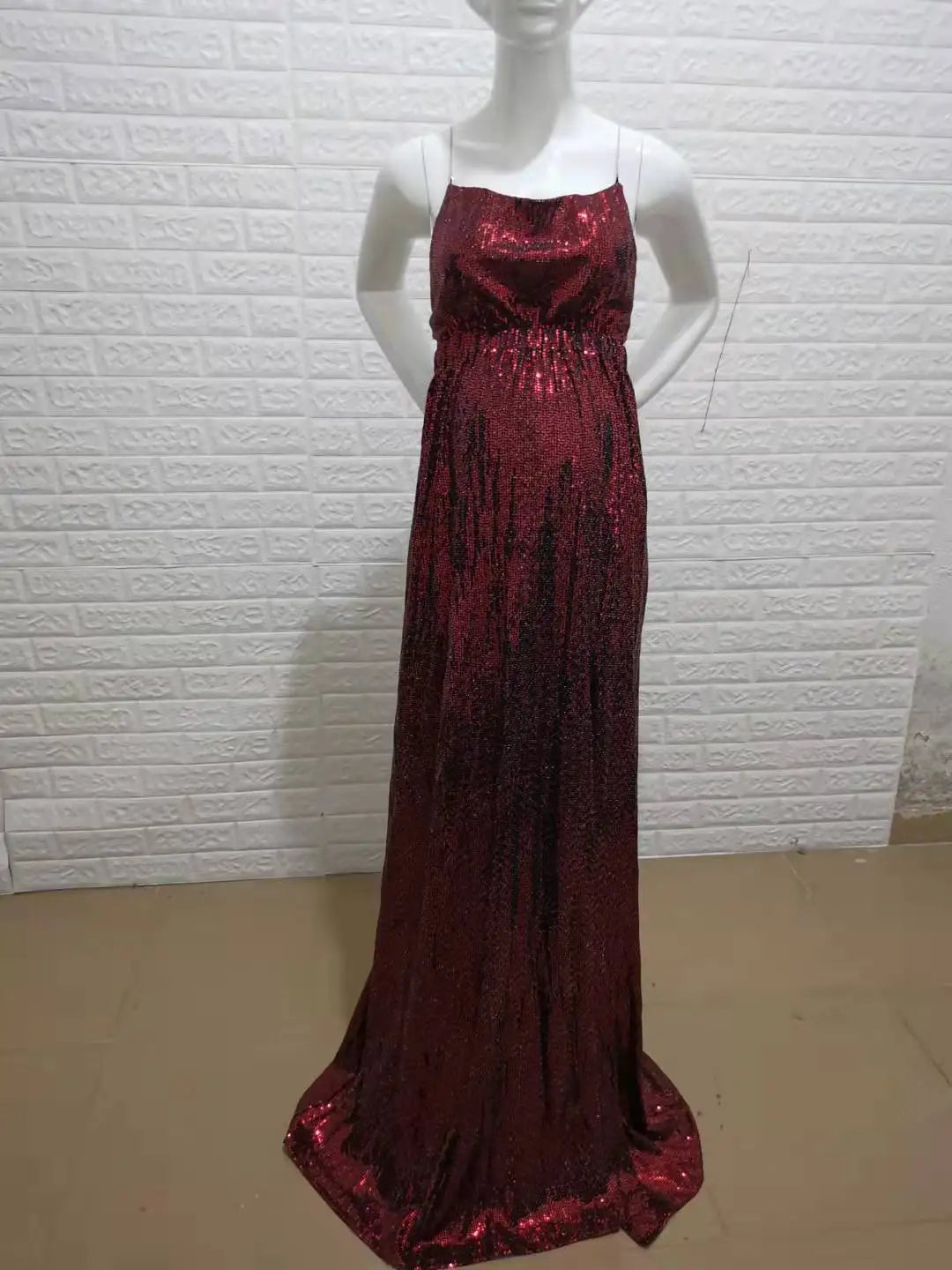 nvxiot - New Pregnant Women Photography Dress Sleeveless Sexy Sling Split Sequins Evening Dress Backless Wrap Wrap One's Buttocks Skirt