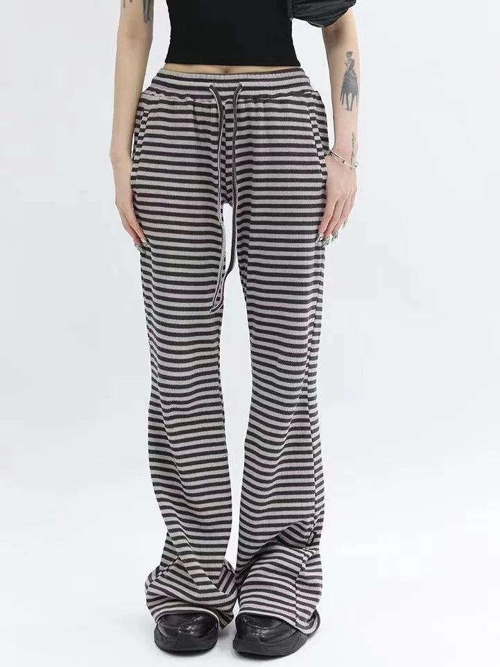nvxiot - Star Print Flared Pants Women New Fashion Loose Drape High Waist Casual Pants American Retro Trend Striped Wide leg Pants