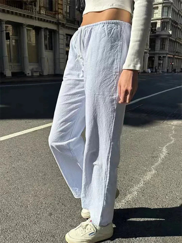 nvxiot - Yaphleet Y2K Girls Vintage Striped Wide Leg Pants 2024 Spring Fashion Ladies Casual Straight Pants for Women Streetwear Bottoms