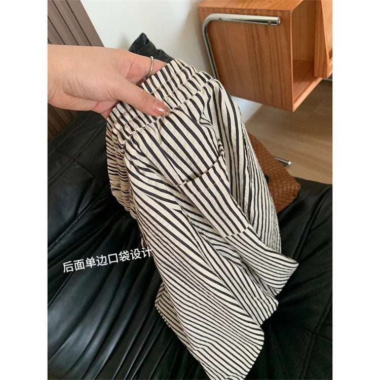 nvxiot - Striped Pants For Women In Summer Loose Slim Casual Wide Leg Straight Leg Long Pants