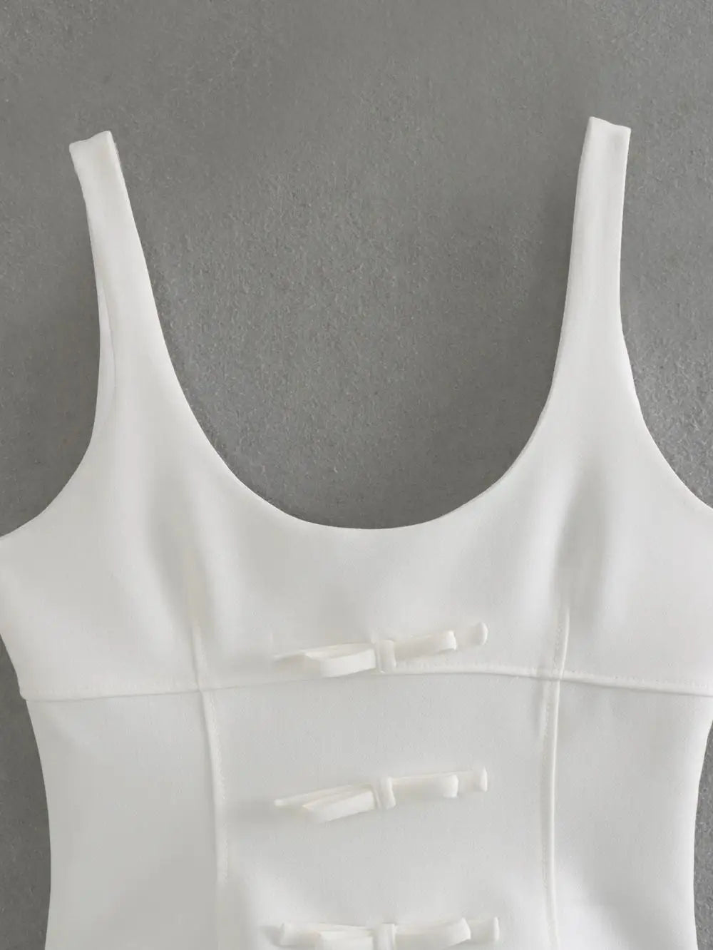 MQTIME - Elegant Plain Bow Camisole Tank for Woman White Slim Fit Camisole Tank with Zipper Summer New Fashion Short Vest Woman Clothing