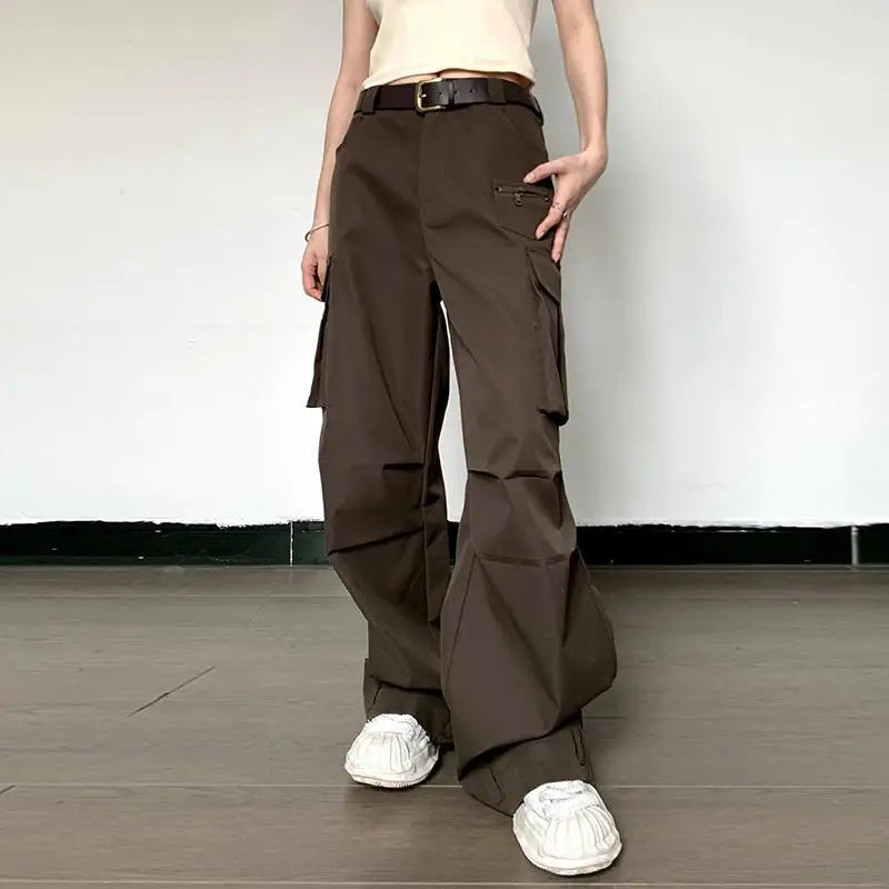 nvxiot Summer Vintage Loose Cargo Pants Women Fashion High Waist Wide Trousers Streetwear New Full Length Casaul Pants Pocket