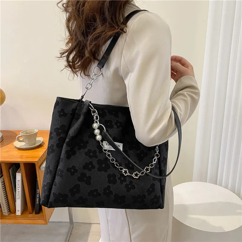 MQTIME - Summer European Fashion Black White Blue Print Lady Handbag Luxury Design Women's Underarm Bag Large Capacity Tote Bag