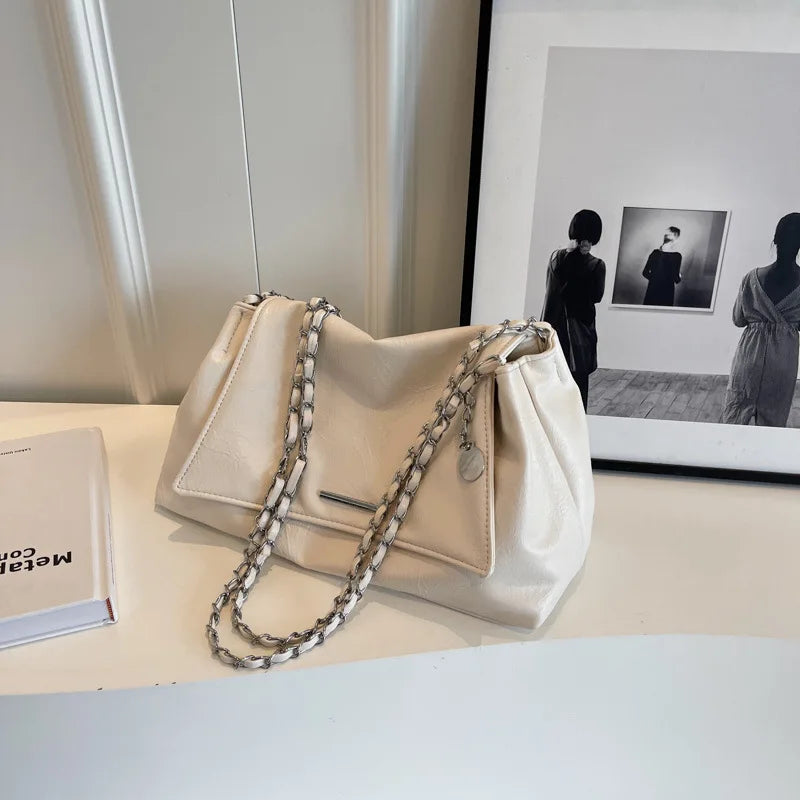 nvxiot - Fashion Black White Pu Shoulder Bag Simple Soft Big Capacity Handbags for Women 2024 New Trendy Shopping Underarm Shoulder Bag