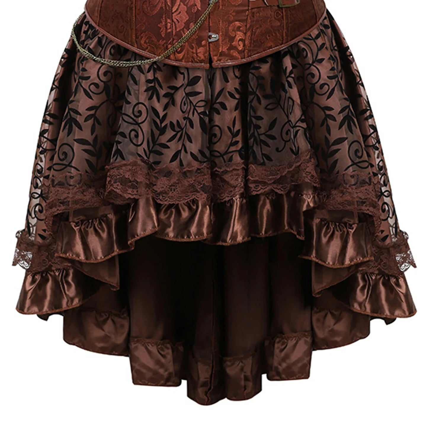 MQTIME - Women`s European Steampunk Pirate Costume Women Corset Dress Skirt Lace Up Plus Size Brown Zipper Faux Leather Corset Dress