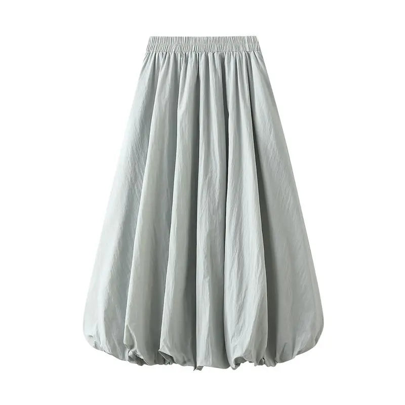 MQTIME - Korean Fashion Flower Bud Skirt Spring and Autumn New Design High Waist Solid Loose Casual Fluffy Lantern Long Skirt for Women