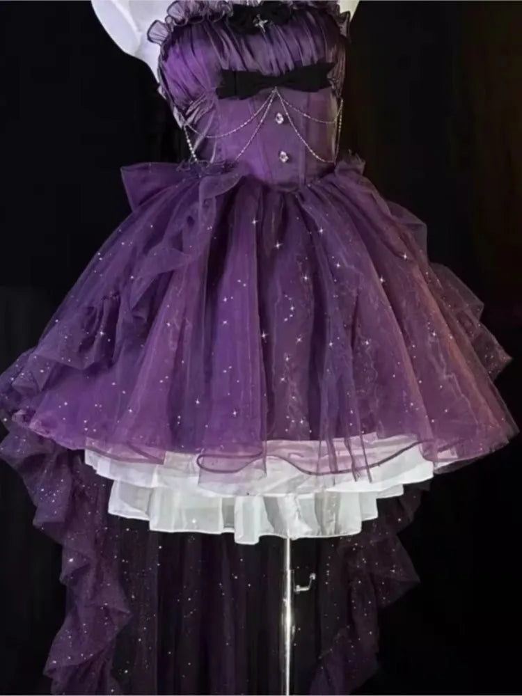 MQTIME - Purple Light Formal Dress Cute Thin and Glittering Trailing Pettiskirt