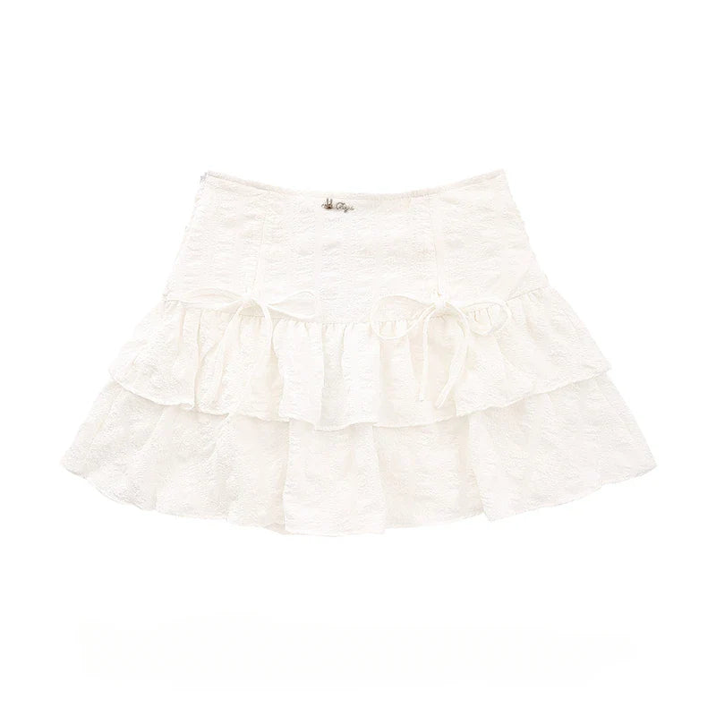 MQTIME - French Style White Mini Skirts Holiday Casual Kawaii High Waist A-line Skirt Sweet Girl Kpop Y2k Skirt for Women Summer