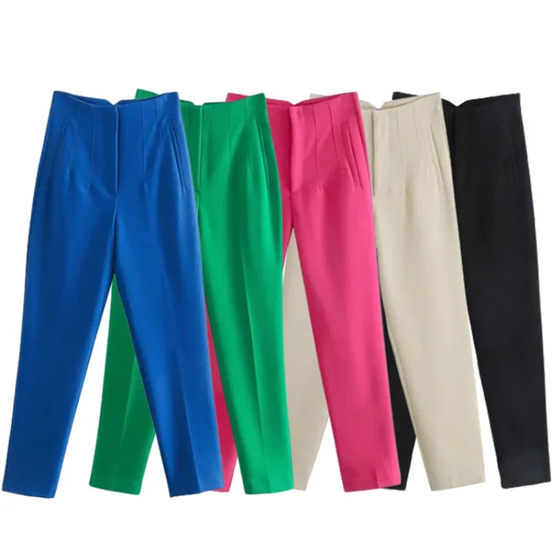 nvxiot - 2024 New Chic Fashion Woman Pants Office Wear Pants for Women Vintage High Waist Zipper Fly Female Ankle Trousers Mujer Gothic