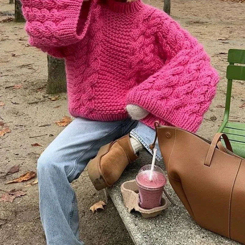 MQTIME - Vintage Knitted Sweater Women Elegant Casual Oversize Pullover Long Sleeve Autumn Winter Solid Lady Twist Sweater Loose