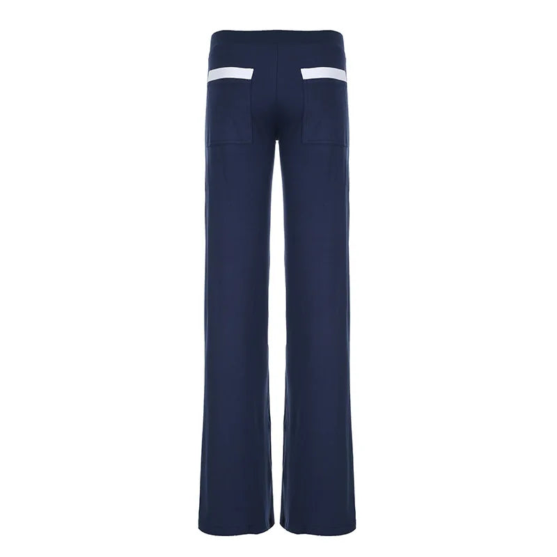 MQTIME - Contrasting Patchwork Pockets Flare Pants Women's Clothes New Low Rise Loose Fit Casual Trousers For Female Streetwear