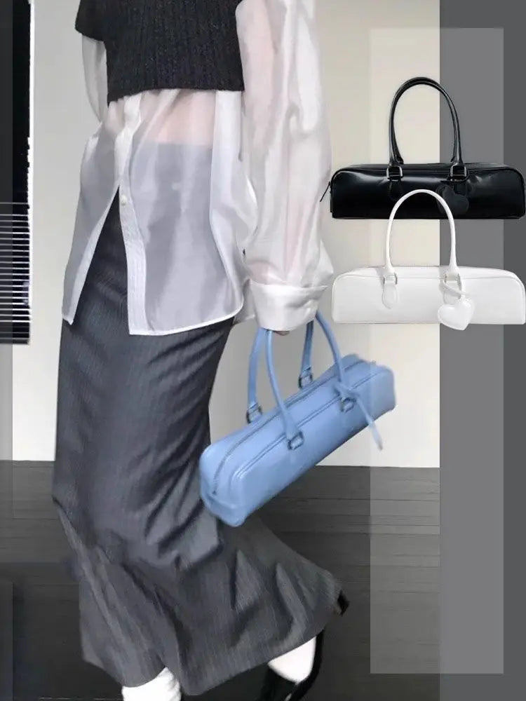 nvxiot - Hot Girls Blue Handbag Purses Women High Street Leather Heart Chic Casual Shoulder Bags Ladies Vintage Underarm Bag Y2k