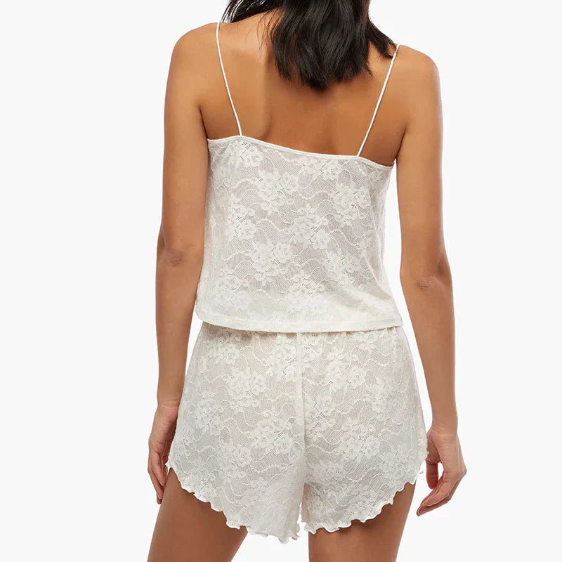 nvxiot - Elegance Comfy Floral Lace Lingerie Set Fairy Coquette 2 Piece Kawaii Crop Tops Camis + Shorts Pajamas 00s Retro Y2K Outfits