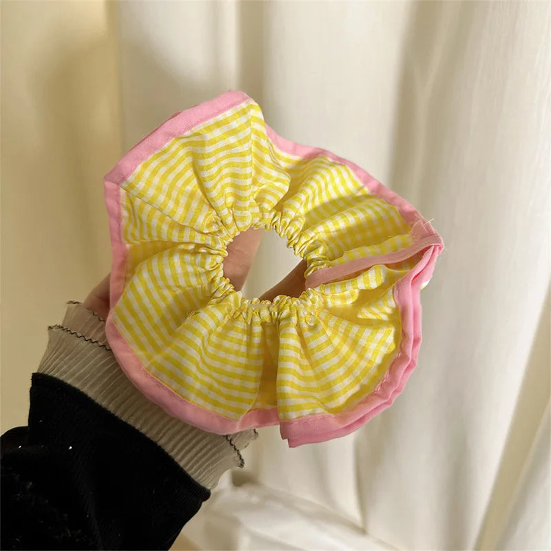 nvxiot - Retro Korean Flower Lace Scrunchies Four Layer Women Girls Exquisite Elastics Plaid Large Intestine Hair Holder Sweet INS Access