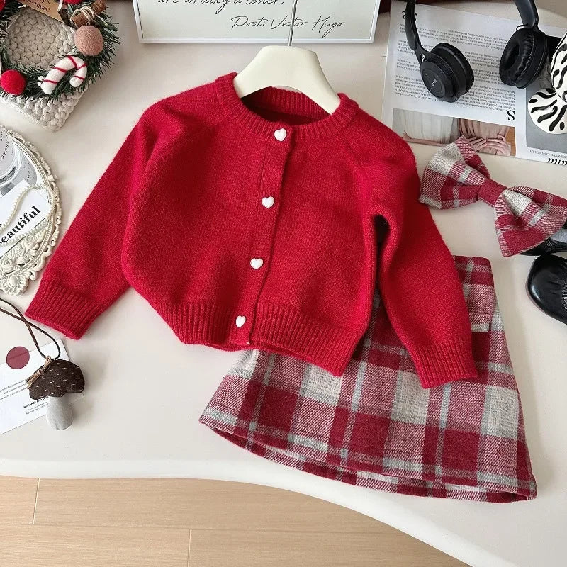 MQTIME - Girls Suits Autumn Winter Sweaters Cardigans+Skirt Fashion Baby Girl Clothes Sets Fall Princess Children Casual Clothing 2-7Yrs
