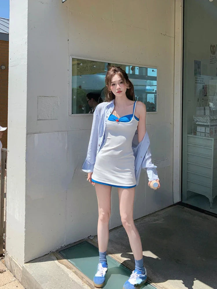 MQTIME - 2024 Summer New Sexy Slim Bodycon Dress Short Party Casual Y2k Mini Dress Chic Beach Sleeveless Korean Fashion Dress Woman