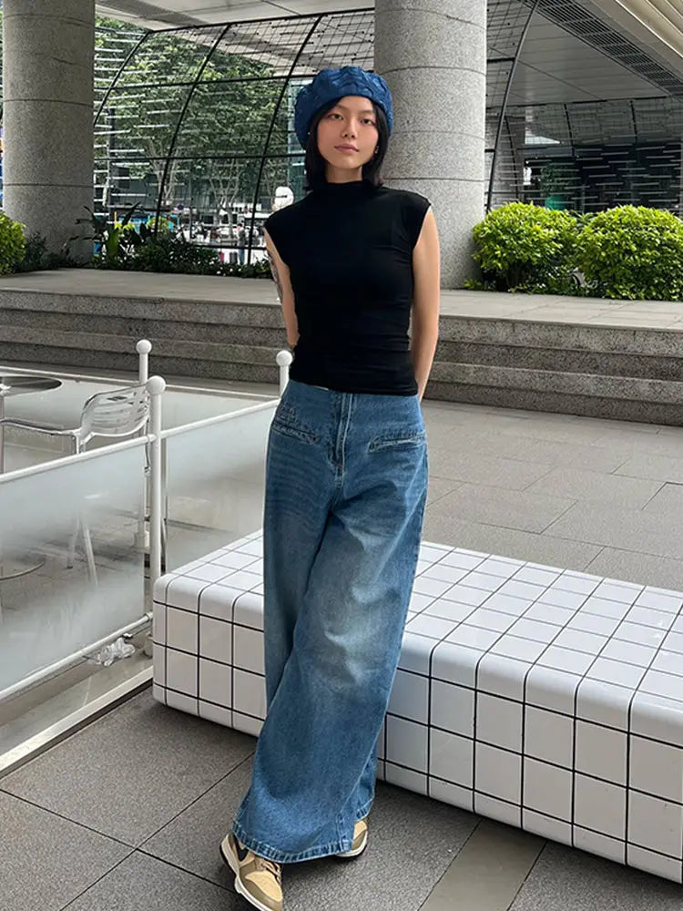 nvxiot - Womens Jeans High Waisted Boyfriend Baggy Loose Wide Straight Leg Casual Blue Denim Pant @ harajuku streetwear y2k korean cloth