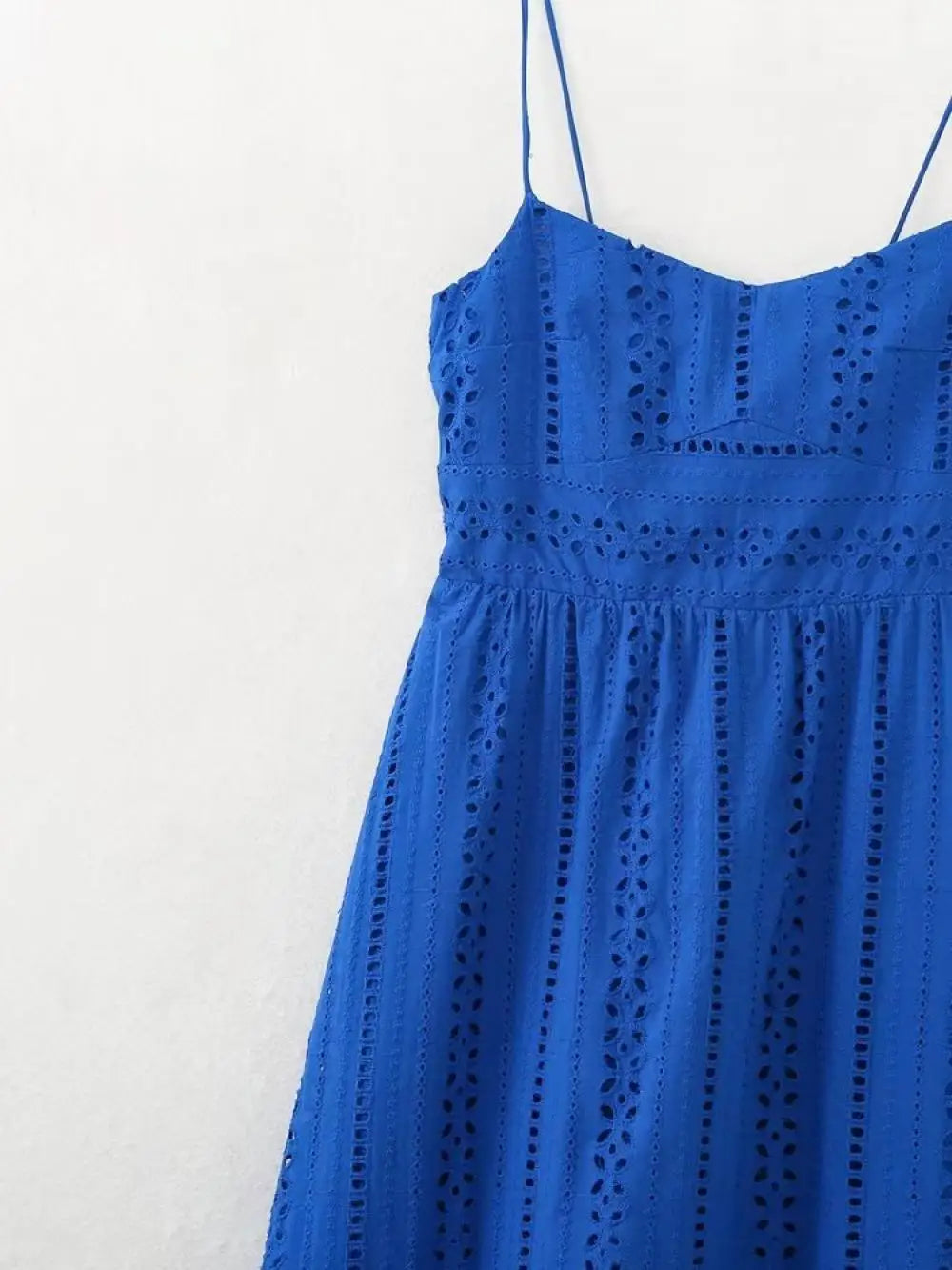 MQTIME - Woman Ocean Blue Spaghetti Strap Suspender Maxi Dress Elegant Lace Hollow Sapphire Blue Summer Dress 2024 Fashion New Lady Wear