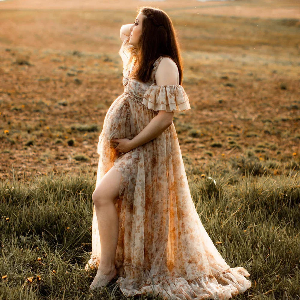 nvxiot - Elegant Two-Piece Chiffon Camisole Dress Photo Shoot Photography Dress For Women Suitable For Baby Showers Boho Pregnant Dress