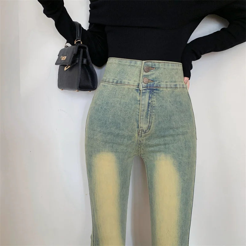 nvxiot Y2K Streetwear Distressed Bleached Casual Jeans Women 2024 Spring New High Waist Sexy Slim Washed Denim Wide Leg Pants