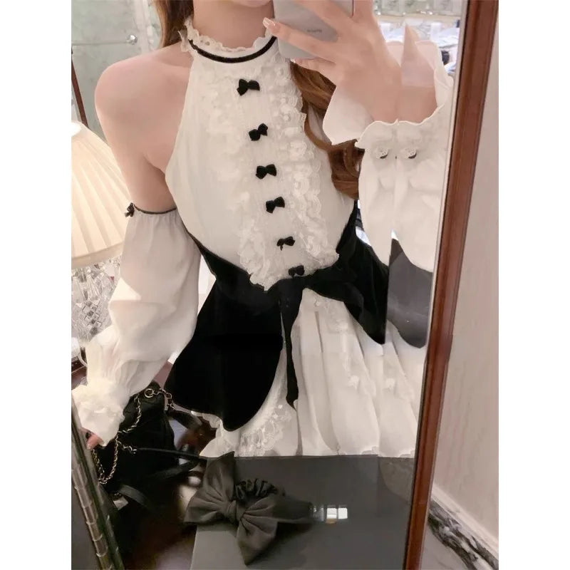 MQTIME - 2024 New Lolita Kawaii Princess Lace Dress Woman Chic Japanese Style Sweet Y2k Mini Dress Design Elegant Short Party Dress
