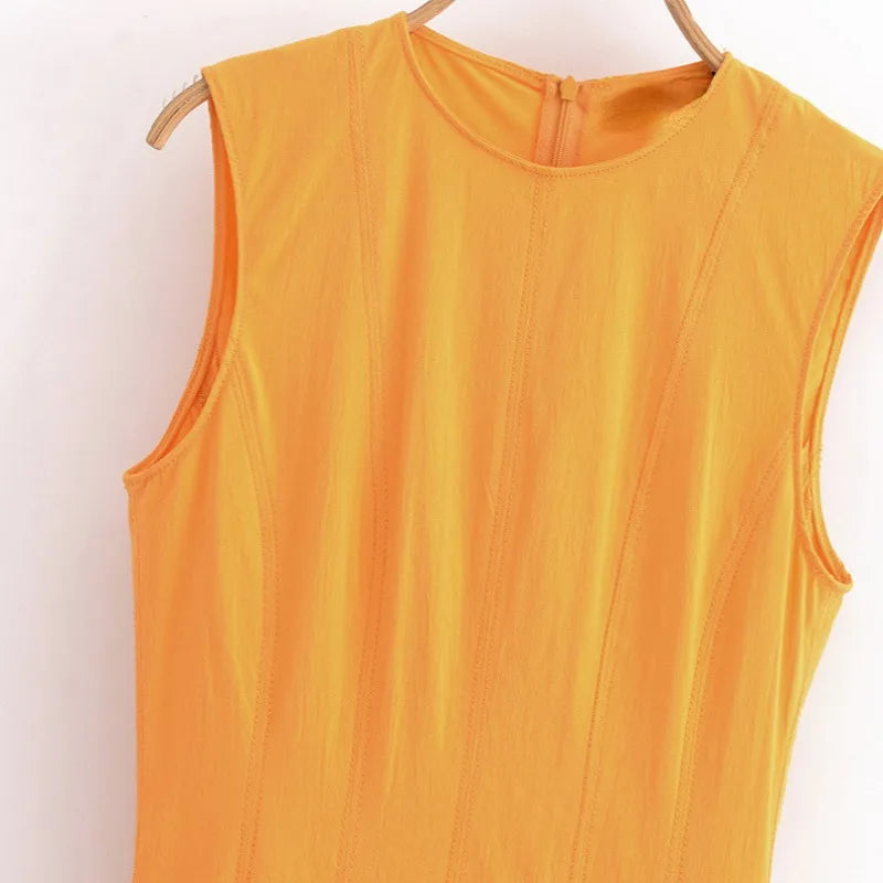 MQTIME - Elegant Dress for Women 2024 Summer New Fashion Women Casual Sleeveless O Neck Waist Bottom Long Dress Lady A-line Midi Dress