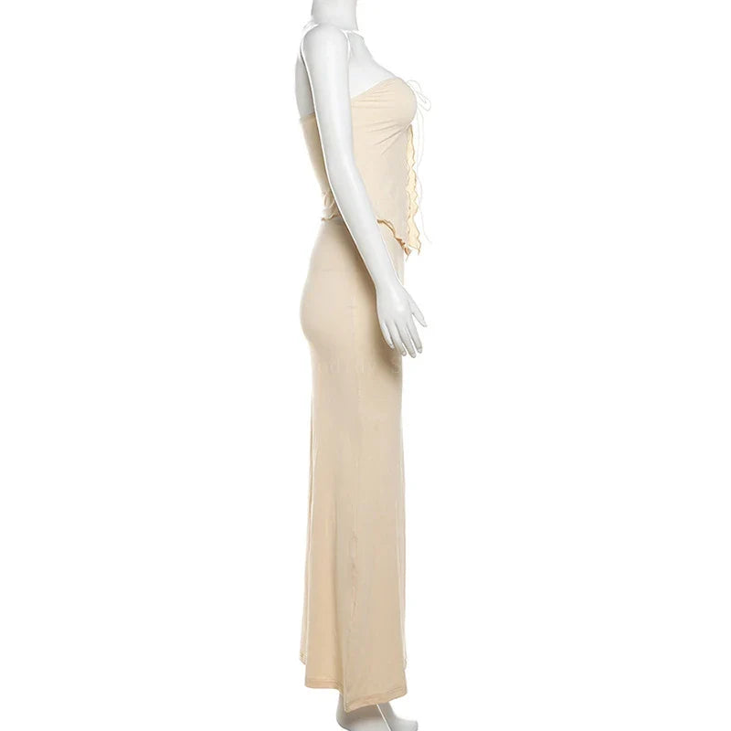 nvxiot - Maternity Irregular Ruffle Edge Strapless Backless Bodycon Dress Breast-wiping Skirt