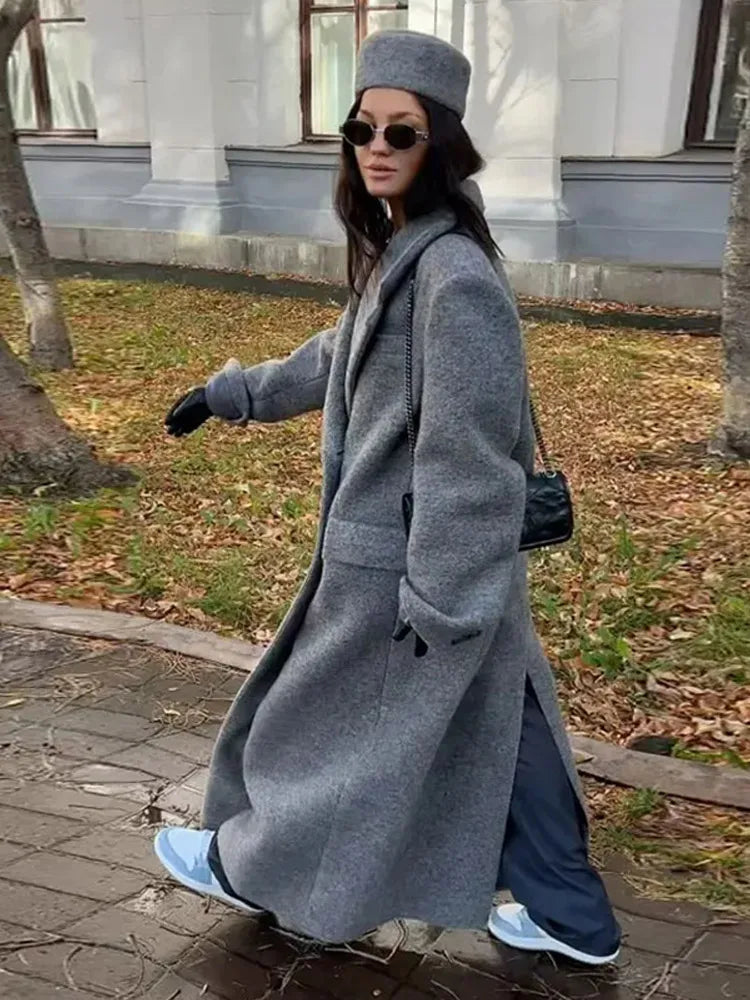 nvxiot - Solid Warm Elegant Women Coat Turn-down Collar Long Sleeve Jacket Casual Winter Autumn Long Outerwears Lady Fashion Loose Coats