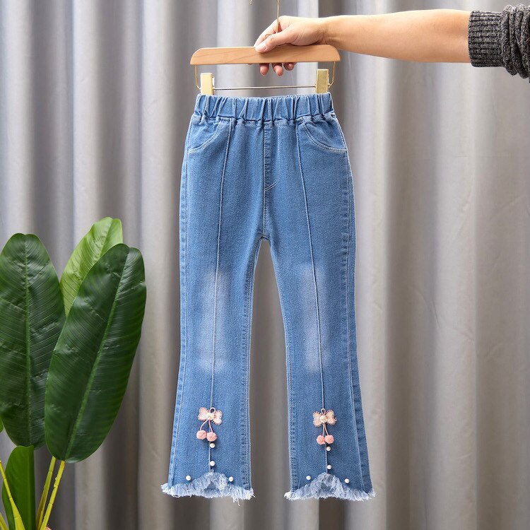 nvxiot Child Girls Casual Jeans Toddler Clothes 2 To 10 Years Fashion Kids Denim Pants Summer High Waist Trousers Blue Size 3T 6T 7T 8T