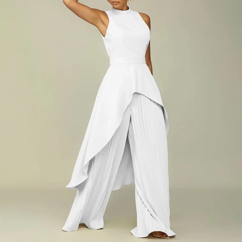 nvxiot Women Solid Color Irregular Top And Pleated Trousers Two Piece Set Vintage Streetwear Female Pleated Wide Leg Pants Fashion Suit