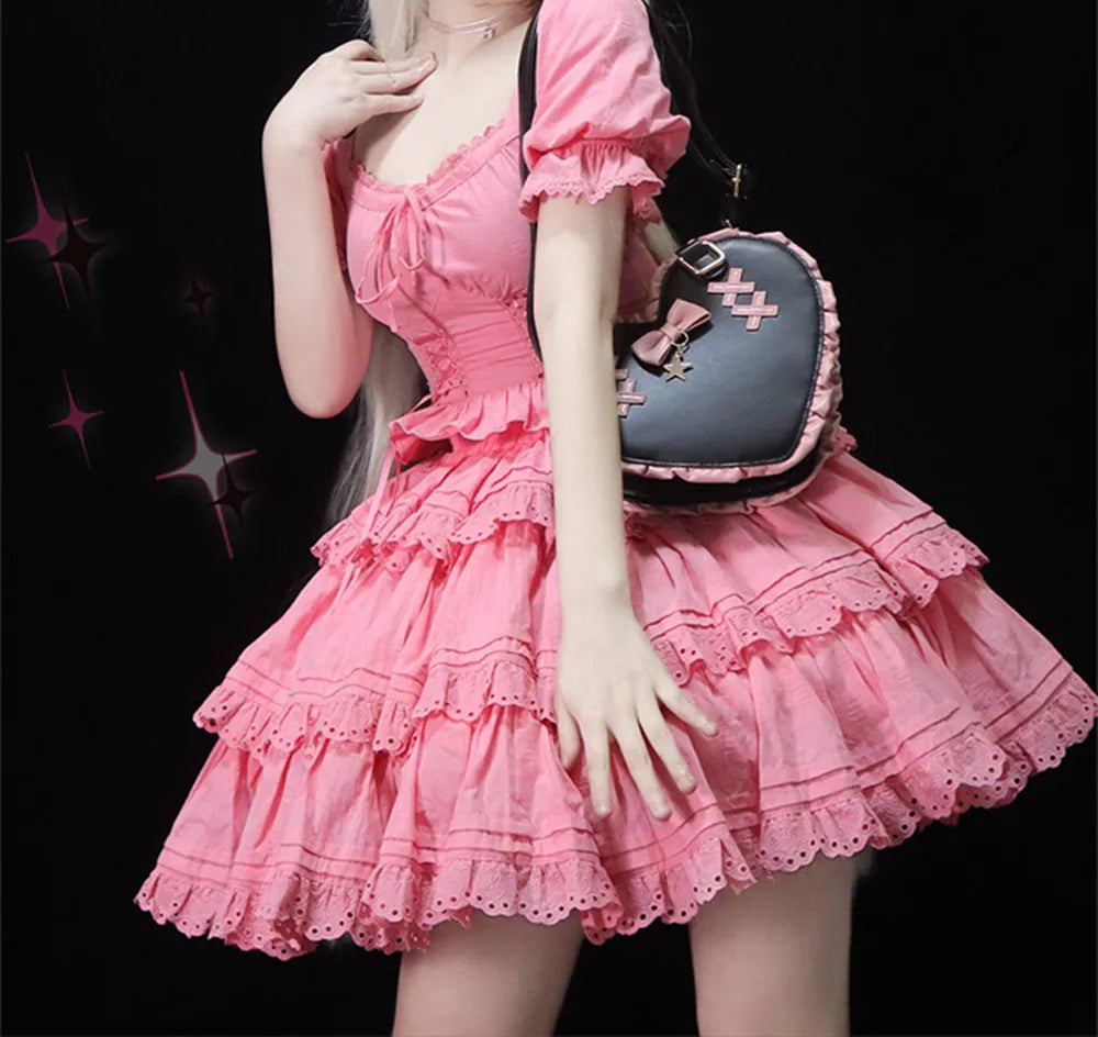 MQTIME - Lolita Kawaii Love Bow Knot Heart Purses Handbags Women Lolita Shoulder Bag Stitching Color Leather Japanese Handbag New