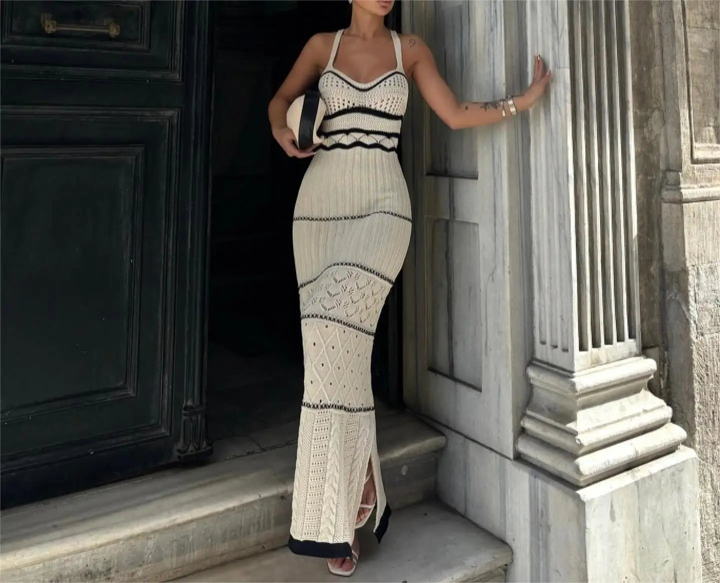 nvxiot - Women's Halter Dress Spring Summer Female Design Sense Slimming Bag Hip Slimming Medium Long Split Fishtail Robes Female