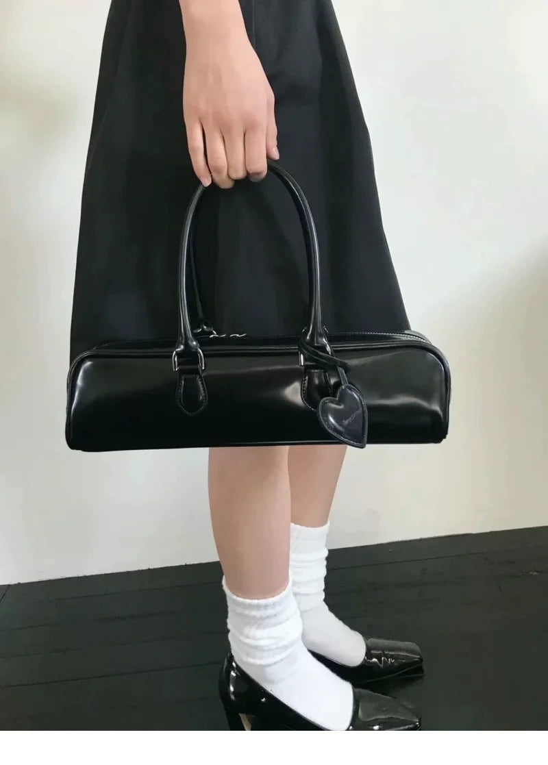 nvxiot - Hot Girls Blue Handbag Purses Women High Street Leather Heart Chic Casual Shoulder Bags Ladies Vintage Underarm Bag Y2k