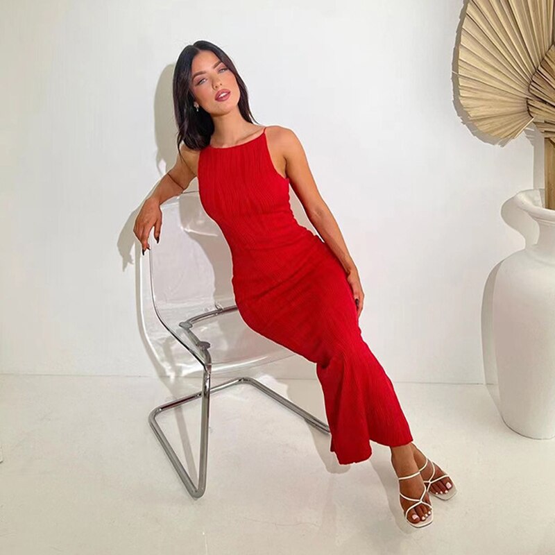 nvxiot Camisole Dress for Women Summer Clothing Threaded Slim Sexy Lady Midi Dresses Fashion Vestidos Vacation Female Robe