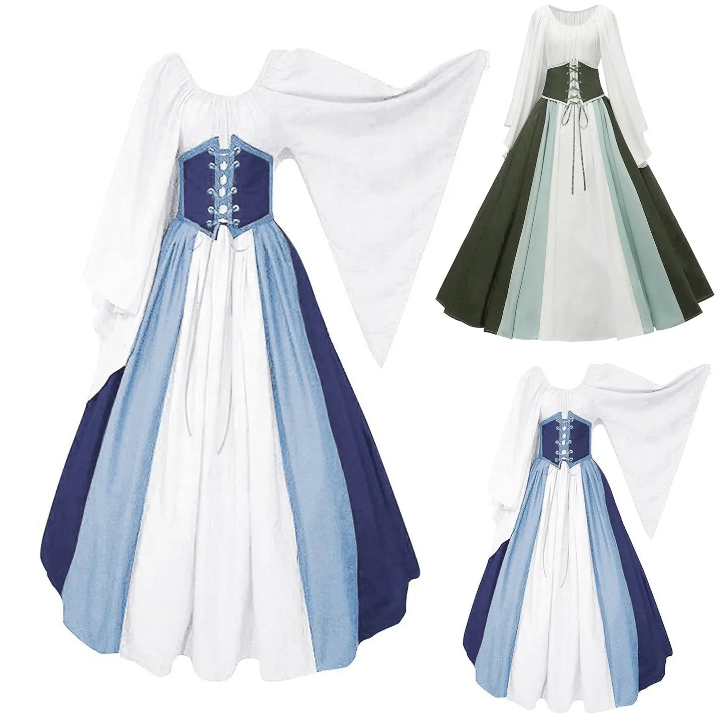 MQTIME - Vintage Medieval Party Dresses Gothic Cosplay Costume Palace Noble Robe Retro Ball Gown Victorian Flared Sleeve Princess Dresses