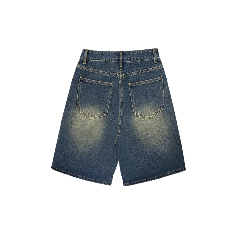 MQTIME - 2024 Women's Short Summer Blue High Waist Jeans Y2K Straight Knee Length Casual Pants Streetwear Vintage Wide Leg Denim Shorts