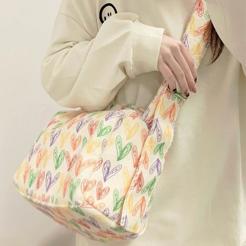 nvxiot Autumn & Winter Rainbow Love Square Bag for Women Cute Colorful Printed Plush Shoulder Bag Fashion Female Casual Crossbody Bags