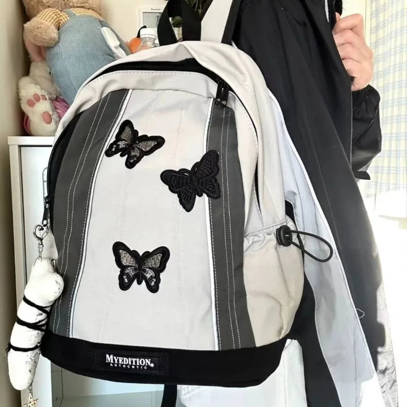 nvxiot - Y2k Gothic Womens Backpack Butterfly Patchwork Student School Backpacks Large Capacity Vintage Fashion Designer Luxury Bag