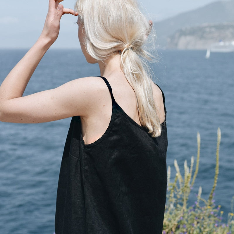 nvxiot Casual Loose Cotton Linen Women'S Dresses Summer Sexy Spaghetti Strap Sleeveless Harajuku Long Midi Party Club Dress