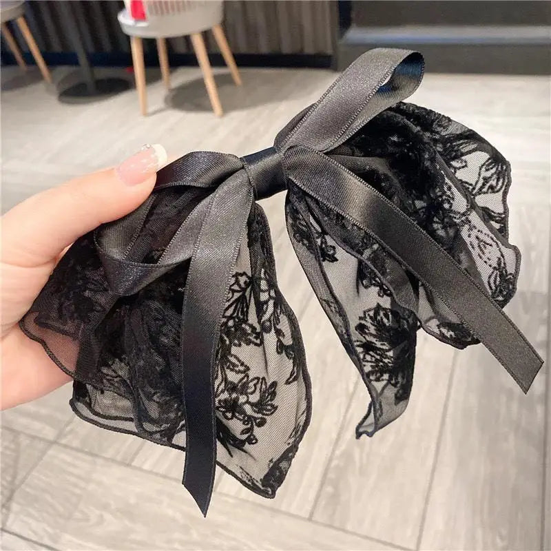 nvxiot Large Lace Bow Hair Clip Embroidered Bowknot Sweet Ribbon Hairpin Girl Headdress Top Clip Korea Hair Accessories