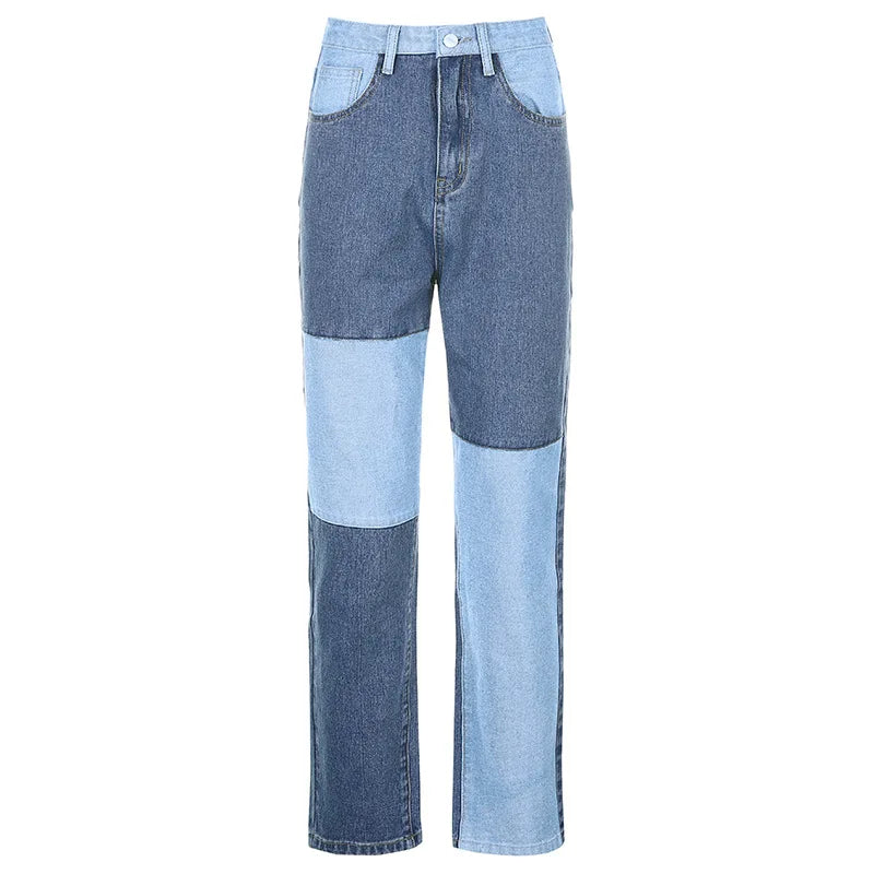 nvxiot Summer new straight leg jeans women'sEurope and the United States hip-hop street color splicing thin casual jeans and trousers